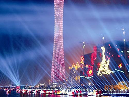 廣州亞運會燈光映照下的夜景