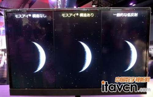 并排比較:中間是采用蛾眼防反射濾光片的影像