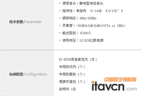 得勝科聲錄音麥克風(fēng)PC-K700相關(guān)參數(shù)