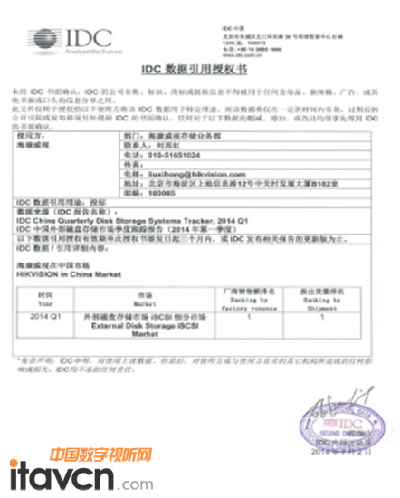 海康威視連續兩季獲得中國存儲iSCSI市場排名第一