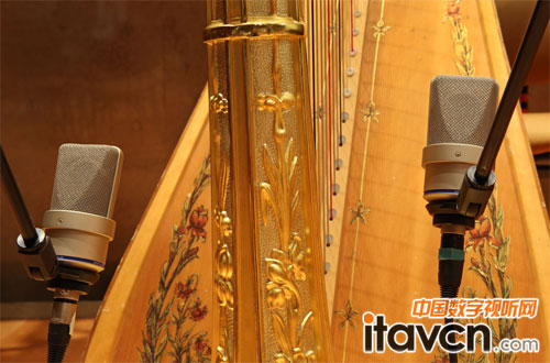 兩支Neumann TLM 103 D話筒負責豎琴的拾音