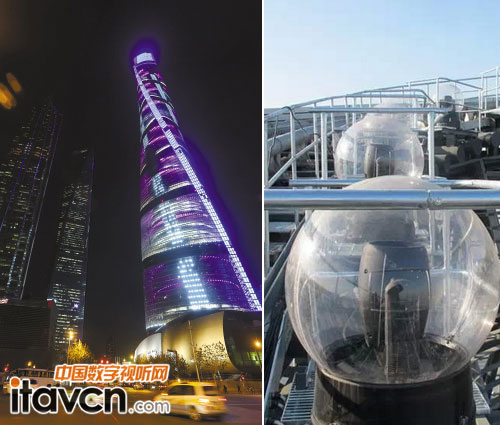 上海中心亮燈效果圖 上海中心頂部的轟天炮G10B和防水罩WP06