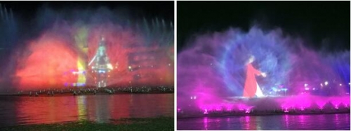 在南湖公園的水上燈光舞蹈表演中